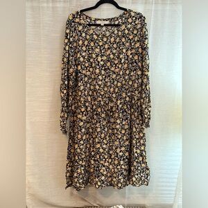 LOFT Black Long Sleeve Bishop Sleeve A-line Dress for Work